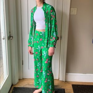 3pc Vintage floral button front w/wide leg bottoms